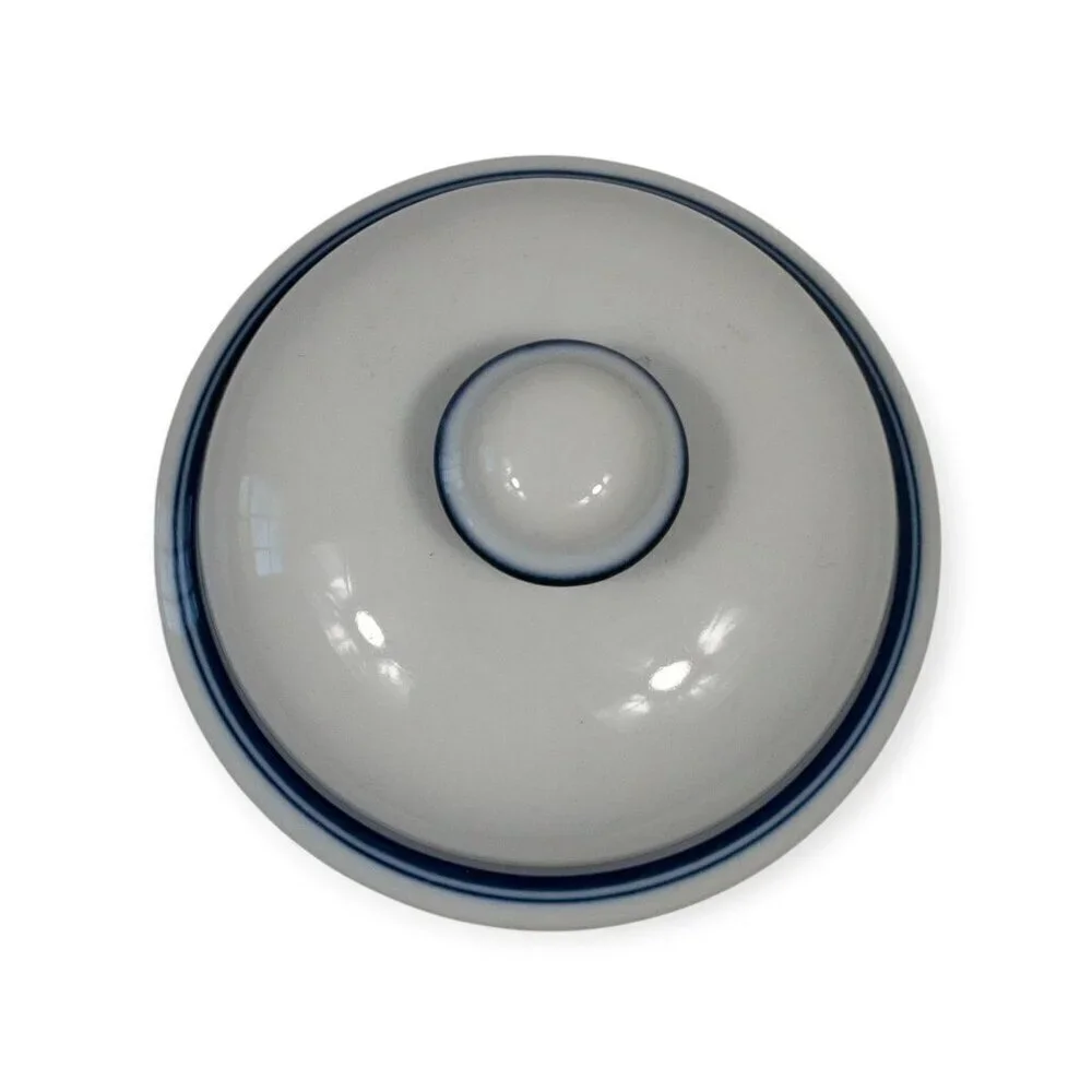 Dansk Bistro Ceramic Jelly Jar With Lid White & Blue Accents Vintage Kitchen Sto